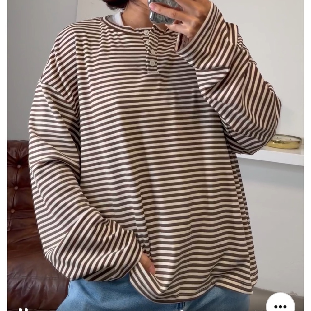 Brown and off-white Striped Long Sleeve Shirt